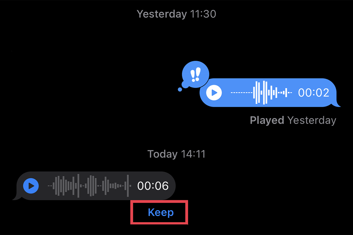 save voice message on iphone by tapping Keep