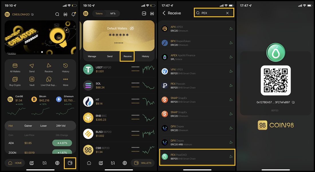 Ví lưu trữ token coin98 super app