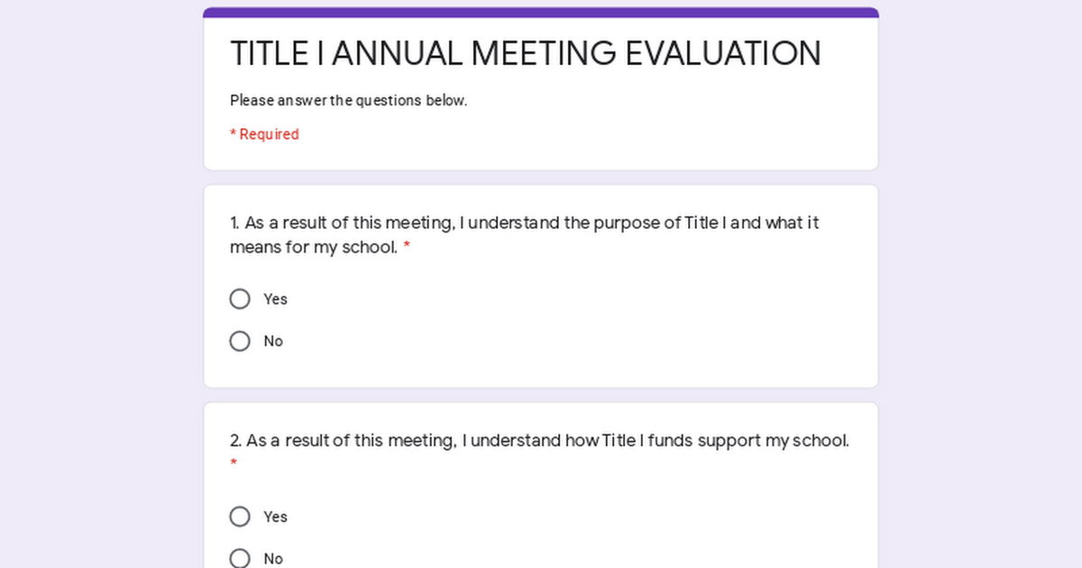 TITLE I ANNUAL MEETING EVALUATION