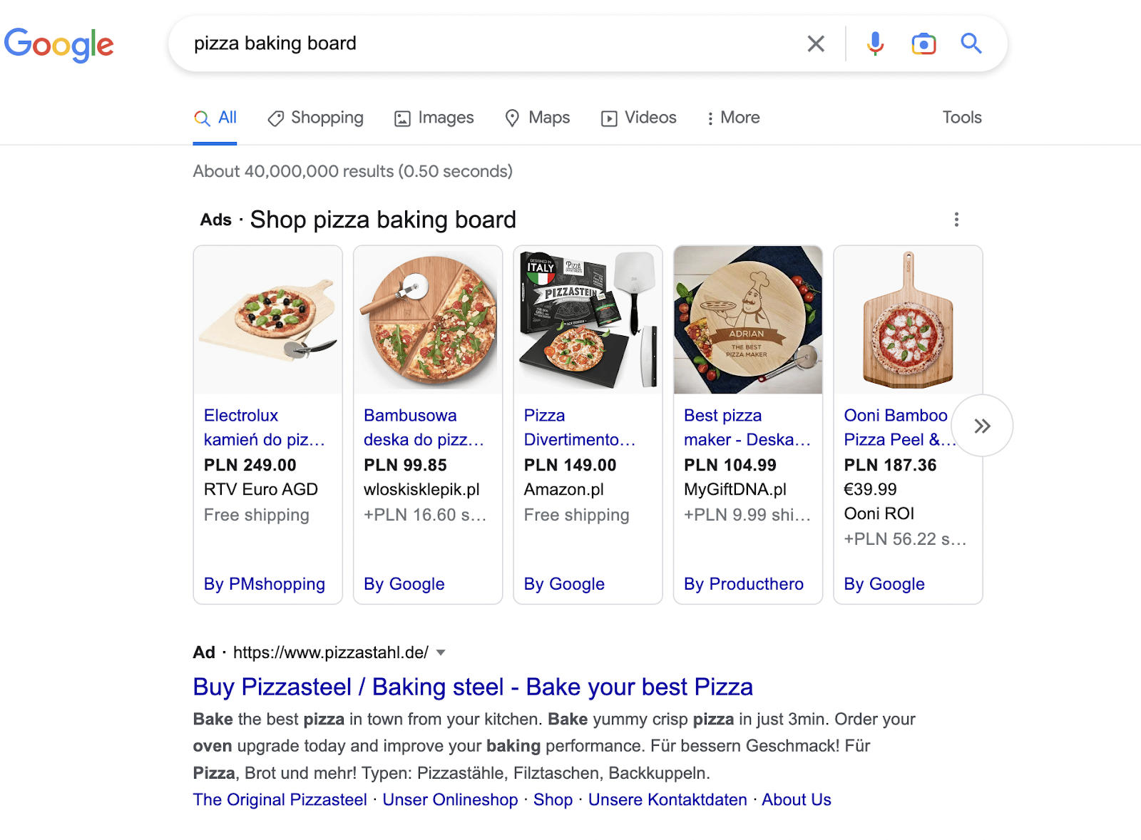 Transactional search intent example