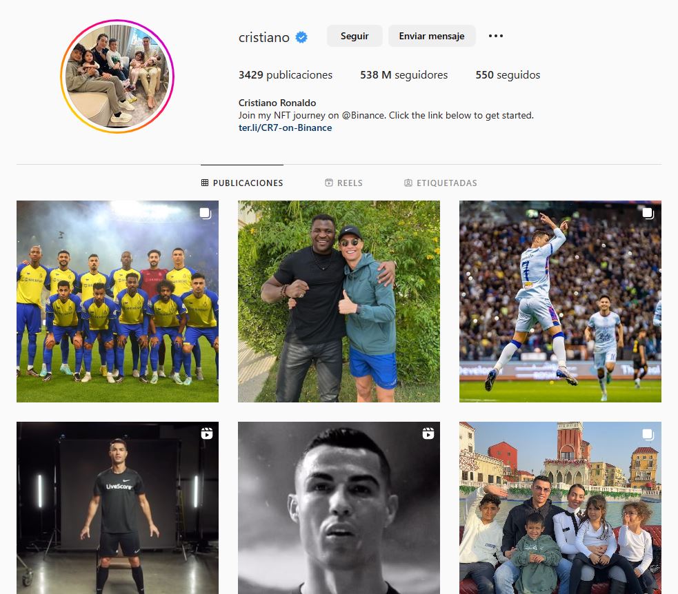 El perfil de Cristiano Ronaldo es uno de los más seguidos de toda la red social Instagram.