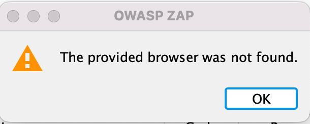 Pop-up warning saying The provided browser was not found.