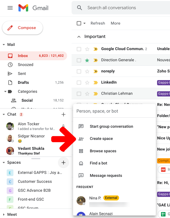 Google Workspace Updates: New integrated view for Gmail features email,  Google Meet, Google Chat, and Spaces in one place