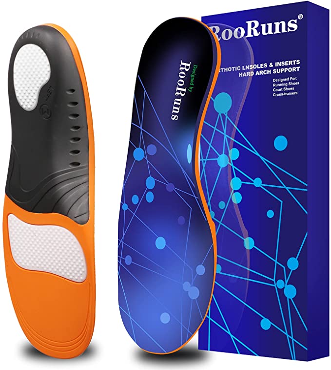 RooRuns Plantar Fasciitis Arch Support Insoles, Extra Small Size Sturdy Orthotic Shoe Inserts for 220 LBS, Running Athletic Gel Shoe Insoles, Flat Feet Insoles for Heel Spurs Arch Pain Relief