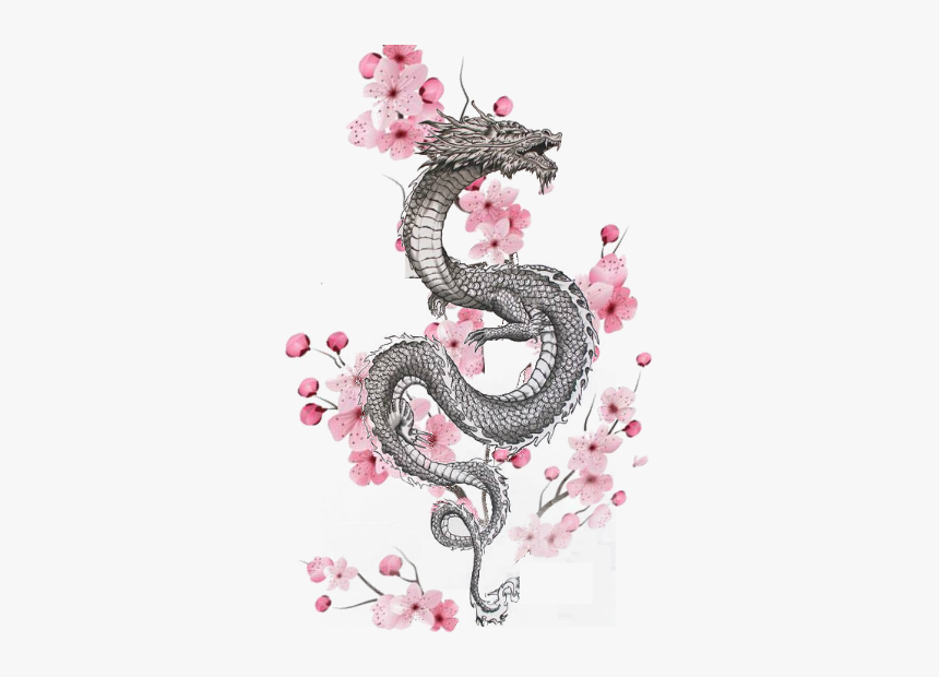 Dragon with flowers tattoo