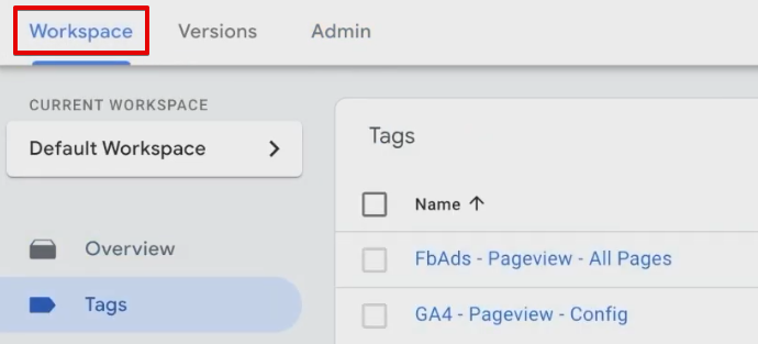 Accessing the Consent overview from the workspace section of GTM 