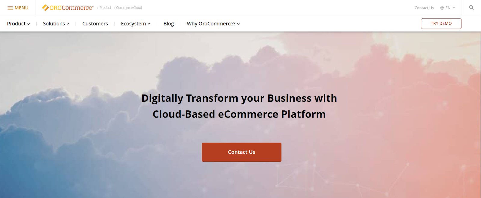 Homepage for Orocommerce headless commerce platform