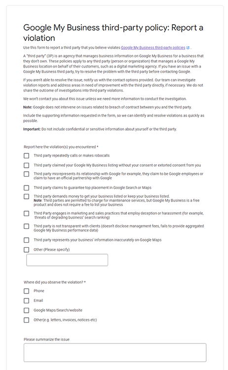 Image: Screenshot of Google third-party complaint form