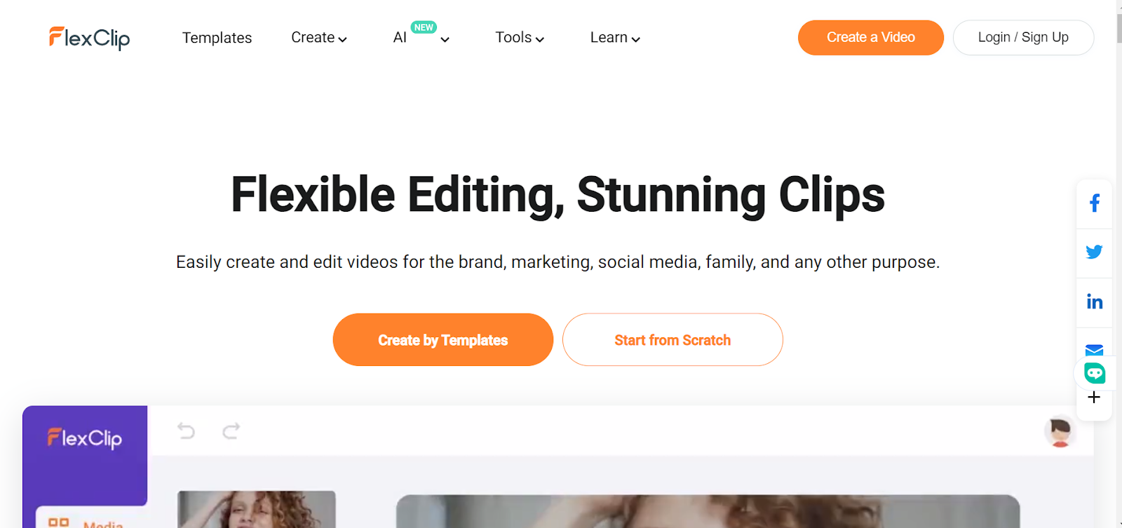 FlexClip: Vielseitiger Videoeditor.