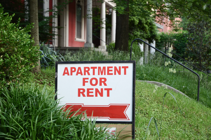 Apartment for rent sign. 