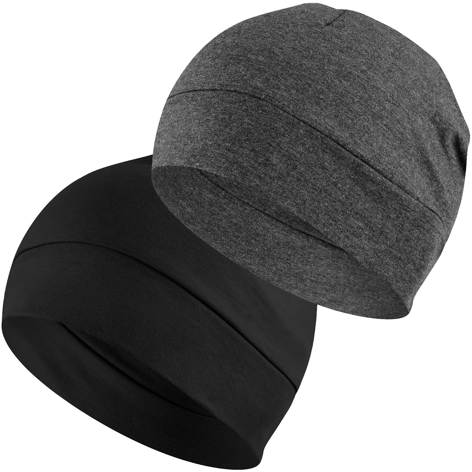 Headshion Cotton Skull Caps for Men Women,2-Pack Lightweight Beanie Sleep Hats Breathable Helmet Liner Black & Grey