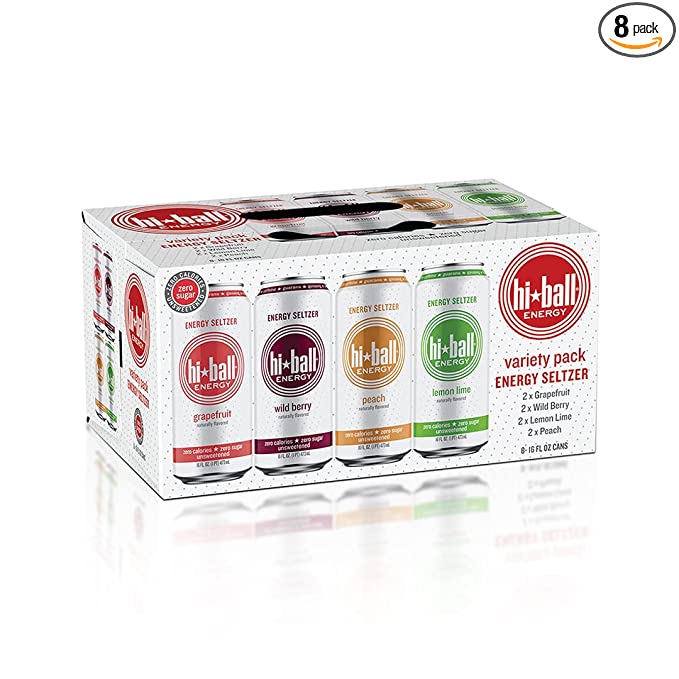 Hiball Energy Seltzer Water, Natural Energy Drink Made with Vitamin B12 and Vitamin B6, Zero Calorie, Sugar Free (16 Fl Oz Pack of 8), Variety Pack