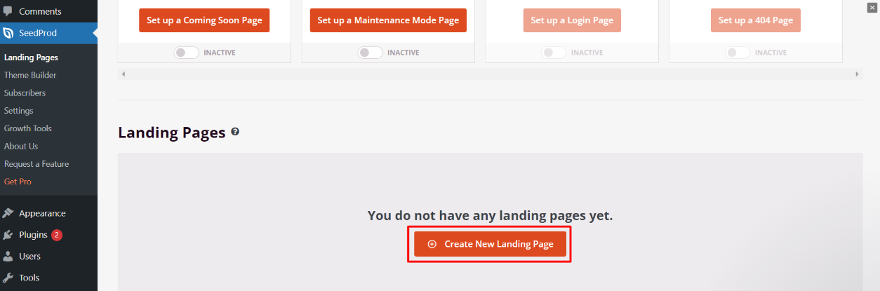 Adicionando uma página de landing page pelo plugin SeedProd no WordPress