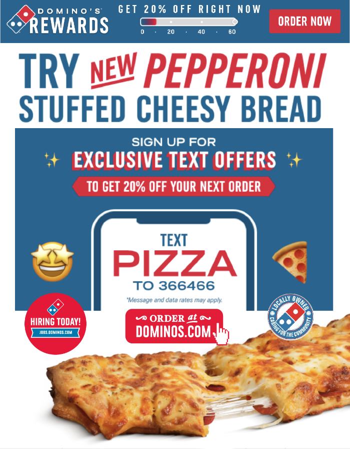 Domino's Pizza social media graphic with short code to order pizza via text