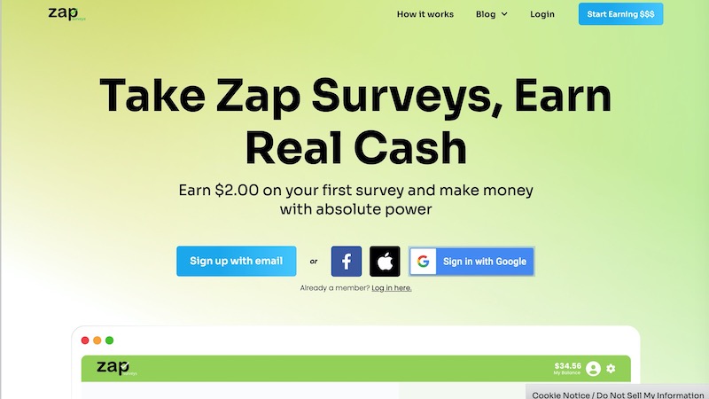 Zap Survey home page