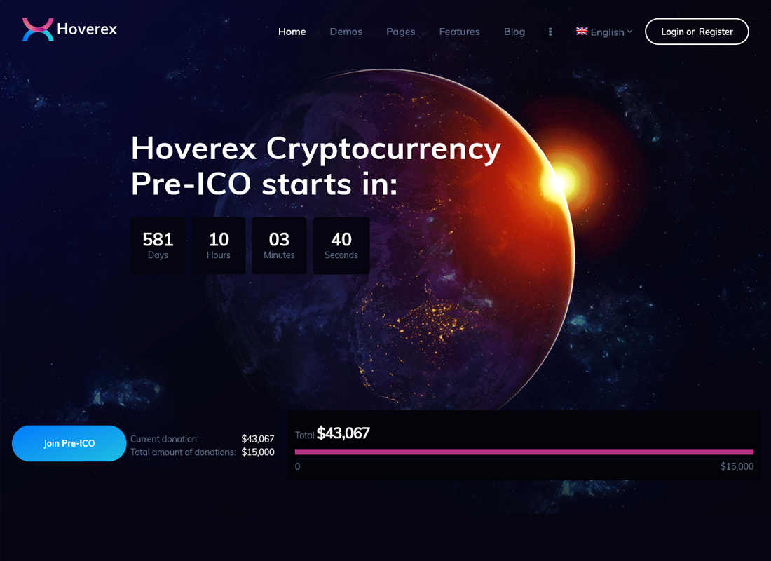Hoverex |  Tema WordPress para criptomonedas e ICO + español
