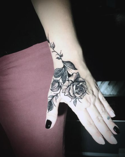 Hand Upside Down Rose Tattoo