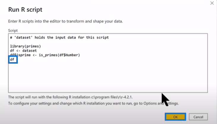 Power BI Dataset: Inserting The R Prime Package