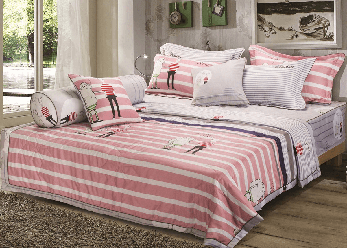  Drap phủ giường chần bông vải đũi phong cách dễ thương