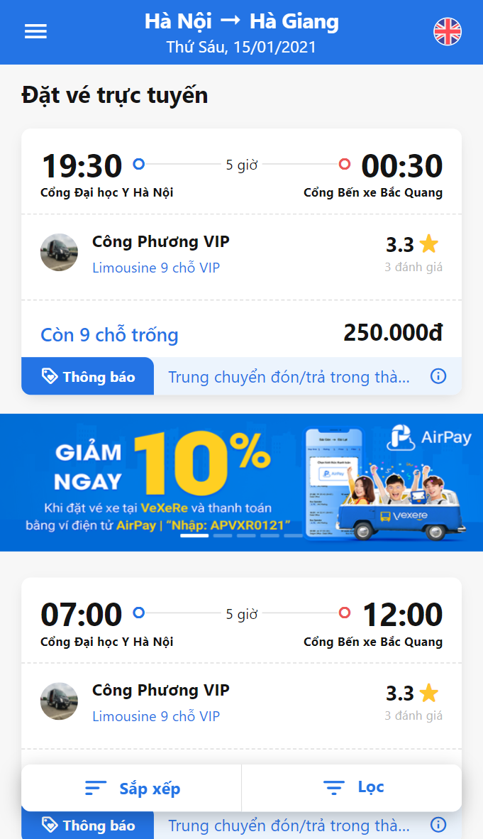 Chọn giờ đi phù hợp với nhu cầu.