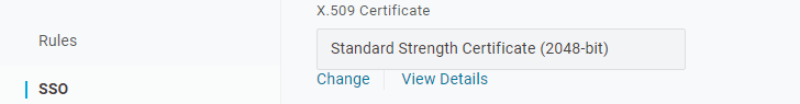 The One Login View Certificate Details SSO Screen