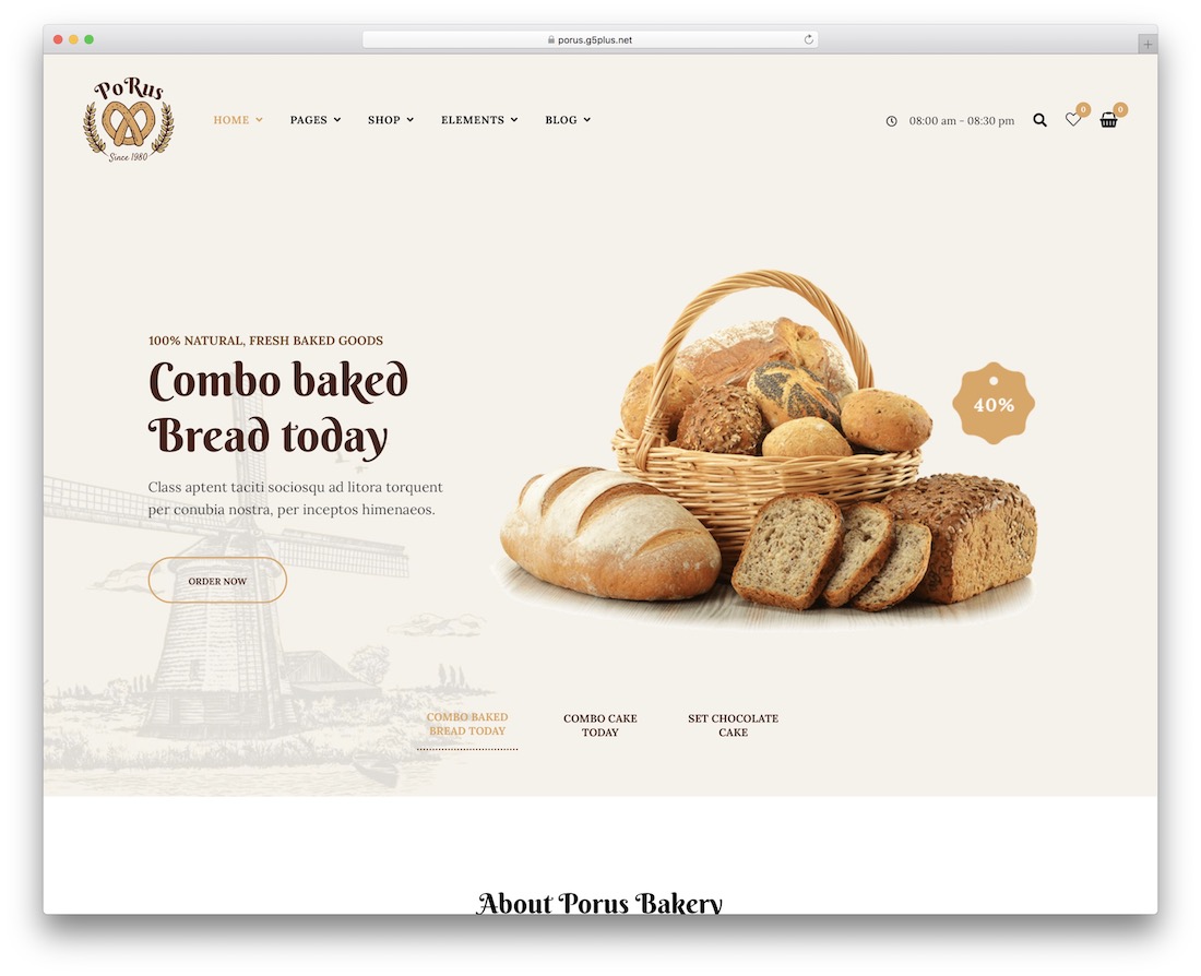 plantilla de sitio web de panadería porus