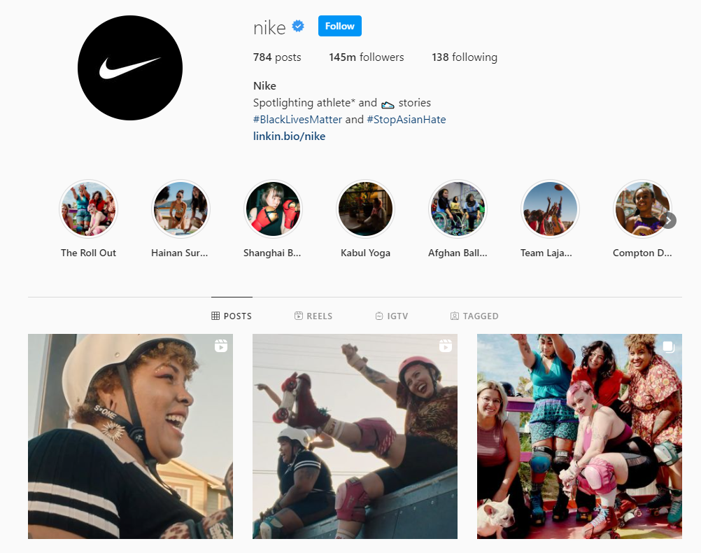 Nike Instagram profile