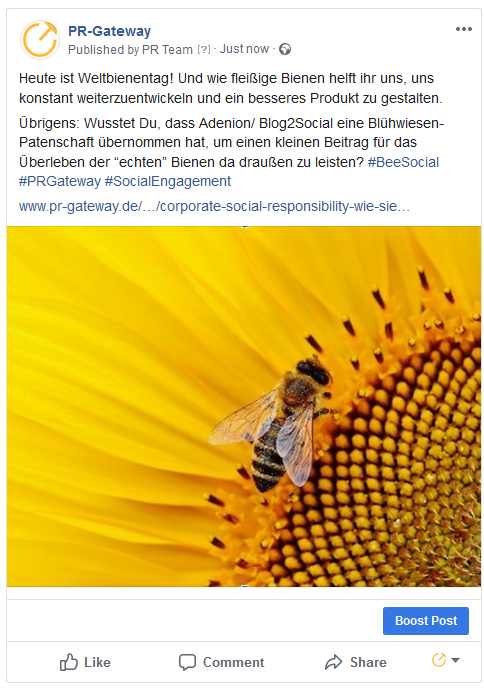 Ein Beispiel aus der Online-PR: PR-Gateway nutzt den Weltbienentag