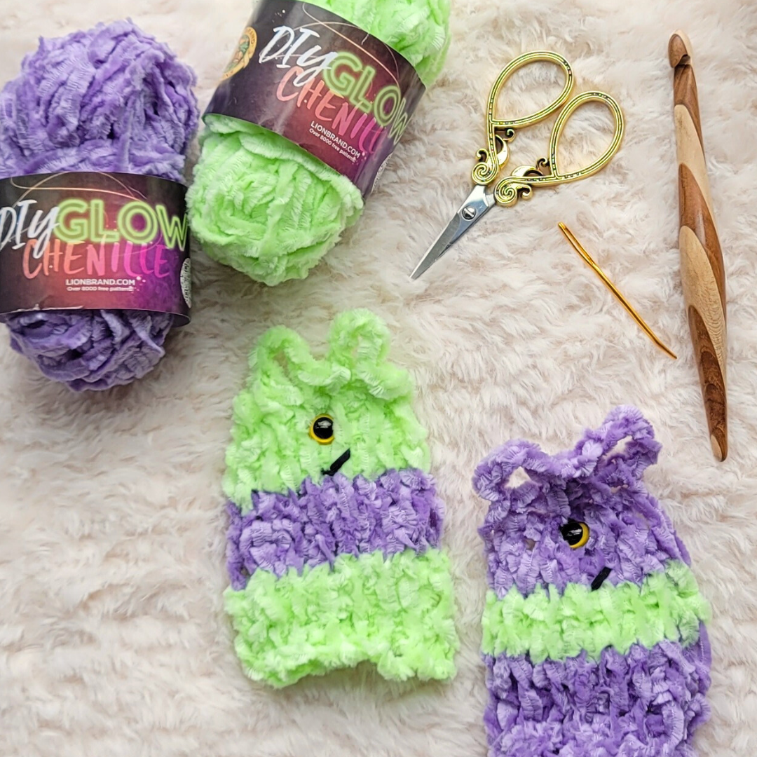 Check out this fun monster crochet pattern free made with glow in the dark yarn. The perfect Halloween crochet project! 