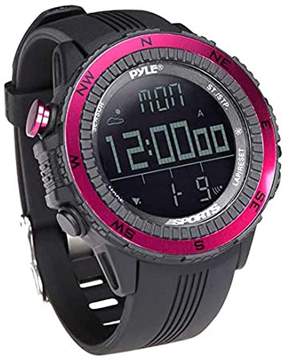 Digital Multifunction Sports Wrist Watch - Smart Fit Classic Men Women Sport Running Training Fitness Gear Tracker w/ Altimeter, Barometer, Compass, Timer, Weather Forecast - Pyle PSWWM82PN (Pink)