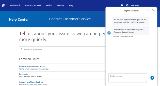 PayPal assistant chat bot