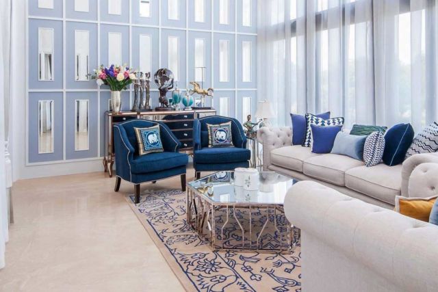 Cảm ứng của nhiều màu xanh trong thiết kế nội thất mang ấn tượng mát mẻ và thanh lịch