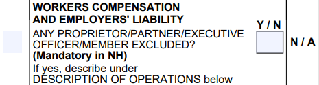 Workers compensation and employers liability section in certificate of liability insurance.