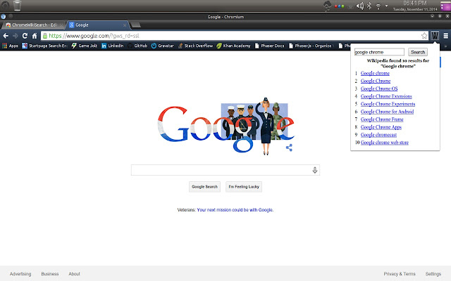ChromeWikiSearch screenshot
