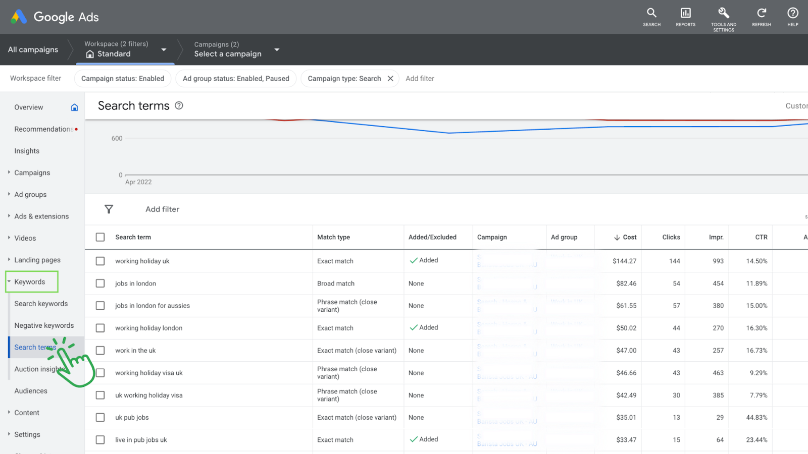 Google Ads search terms report  