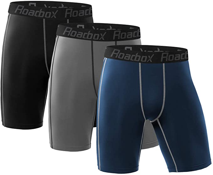 Roadbox Compression Shorts for Men 3 Pack Cool Dry Athletic Workout Underwear Running Gym Spandex Baselayer Boxer Briefs