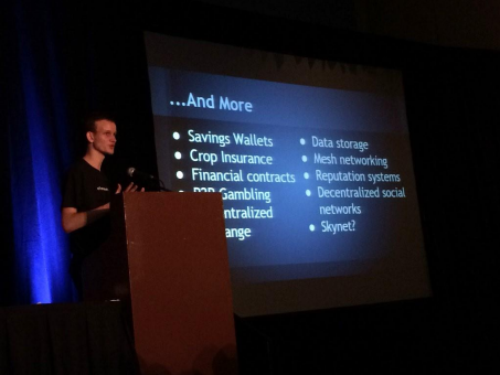 Vitalik founder of Ethereum crypto making a speech about ETH and its benefits.

This speech might have been about Ethereum (ETH) ICO.
