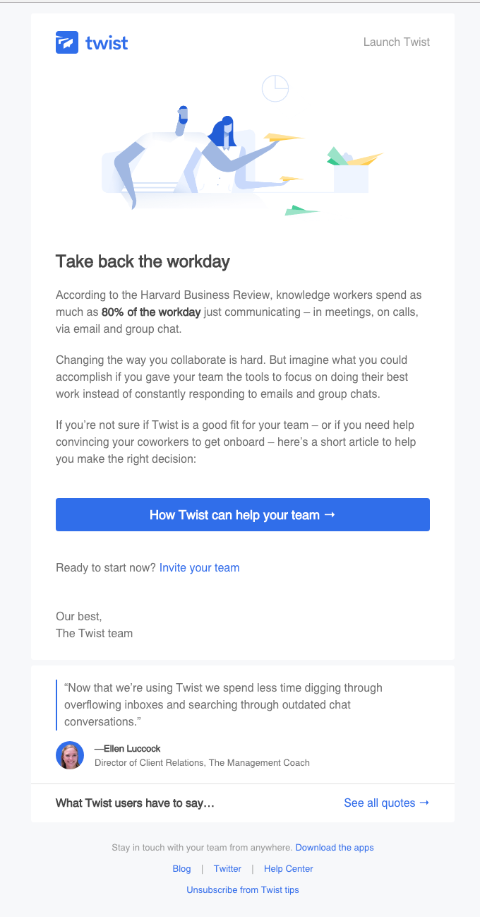 Twist user onboarding email