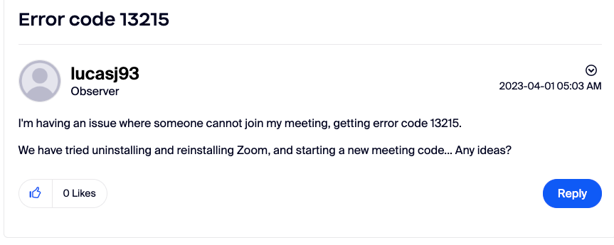 Zoom Error Code 13215