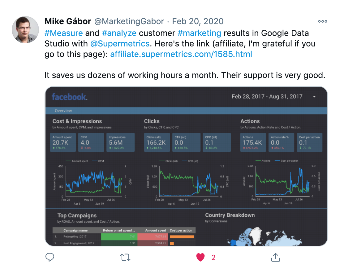 Twitter post example with affiliate link