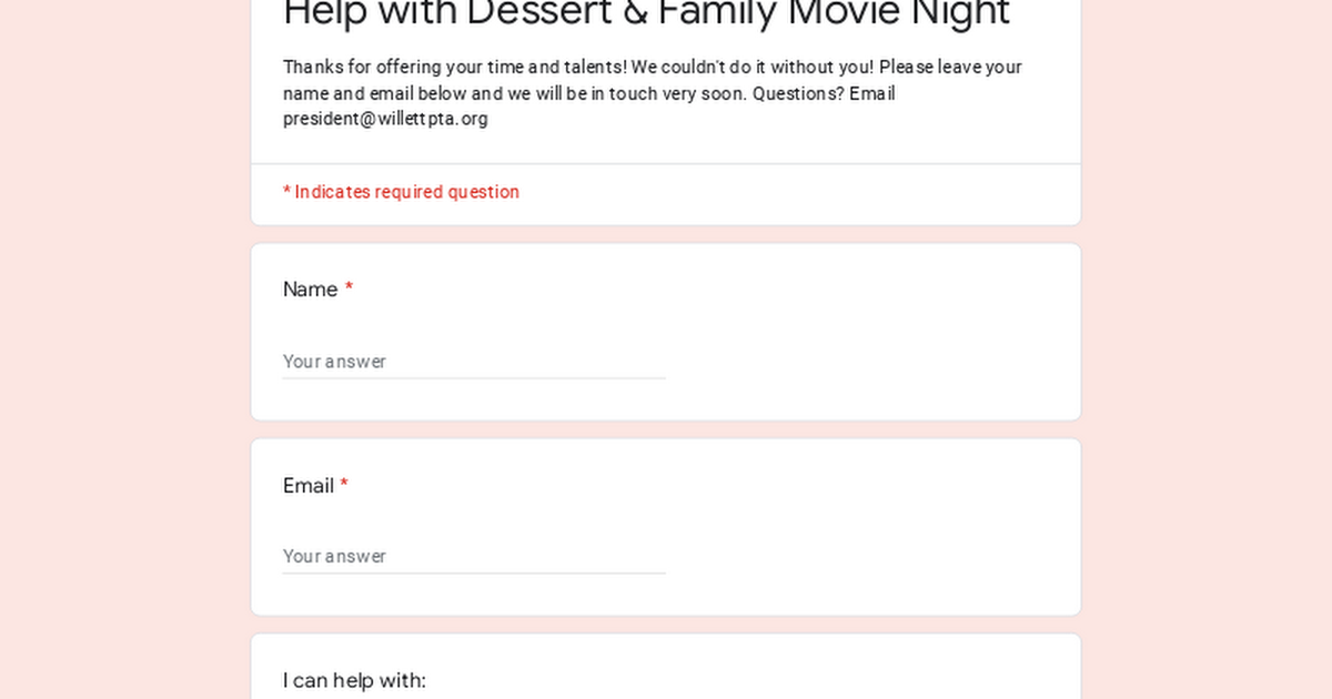Help with Dessert & Family Movie Night