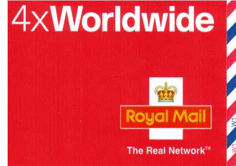 British Stamps Self Adhesive Booklets Item: view larger image for SG MJ1 (2003) - 4x'Worldwide up to 40grams' - Walsall - 'THE REAL NETWORK' on front<br/>Containing 2359x4