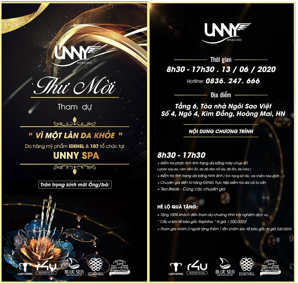  Thư mời khách hàng tới tham dự sự kiện “Vì một làn da khỏe” tại Unny Spa. 