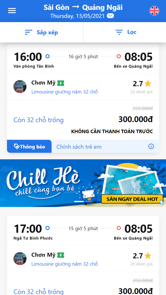 Chọn giờ đi phù hợp với nhu cầu.