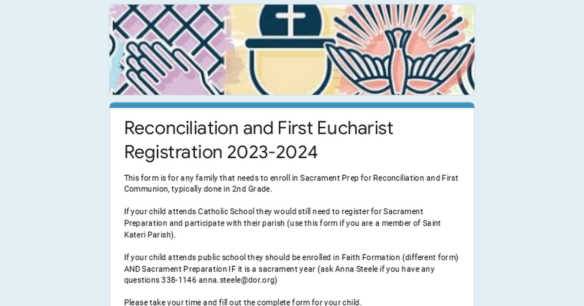 Reconciliation and First Eucharist Registration 2023-2024