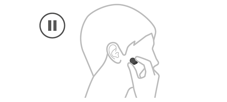 Diagram showing a person taking LinkBuds S out of ear to pause music