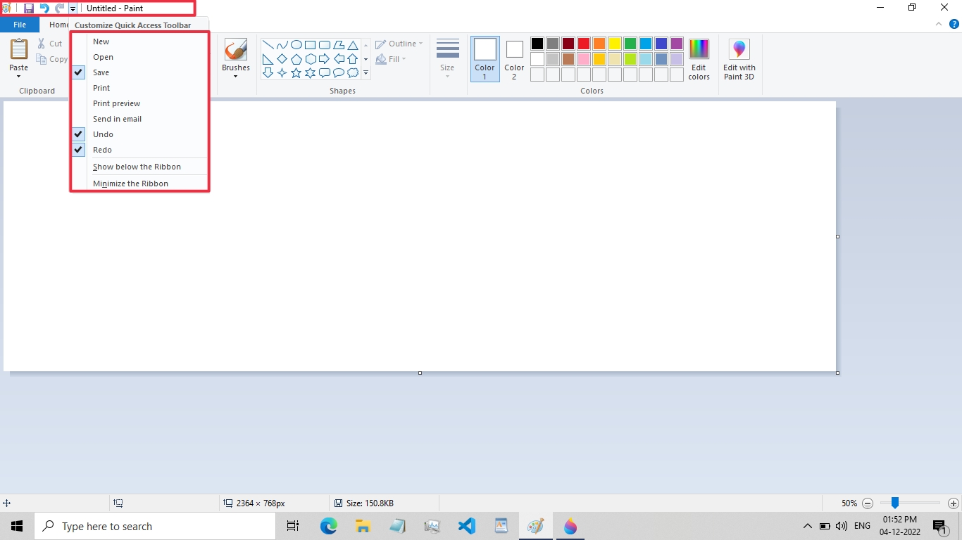 Quick Access Toolbar in Paint