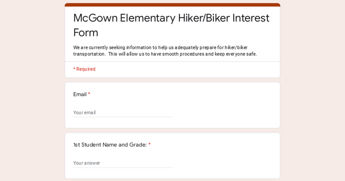 McGown Elementary Hiker/Biker Interest Form
