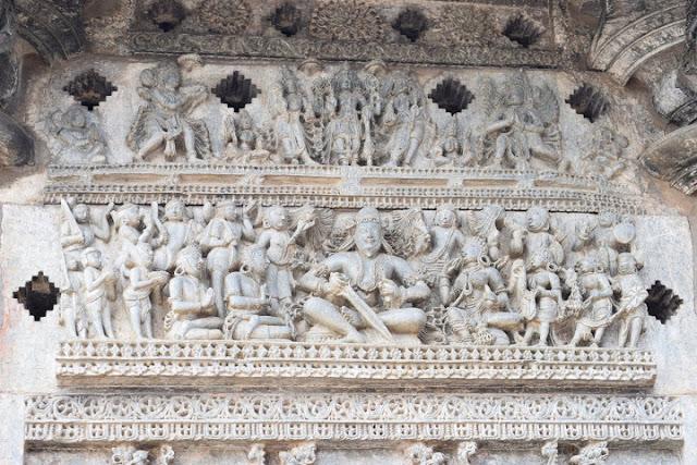 King Vishnuvardhana panel. notice Queen Shantala Devi on the right and Acharya Ramanuja on the left