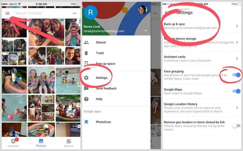 Paramètres de l'application mobile Google Photos 